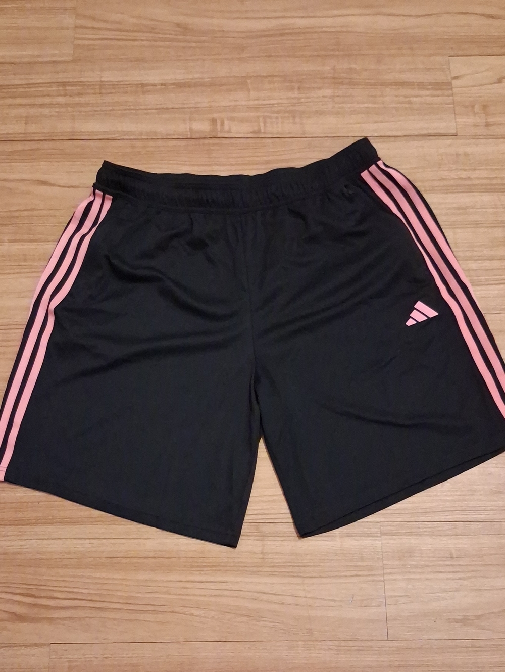 Adidas Mens Black Athletic Shorts with Pink Stripes